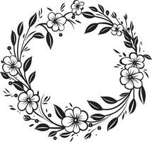 minimalistisk krans skiss svart blommig emblem sofistikerad bröllop blom handgjord vektor emblem