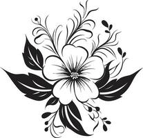 launisch botanisch noir eingefärbt Blumen- Vektor Elemente Graphit blühen Studien einfarbig Hand gezeichnet Logo Designs