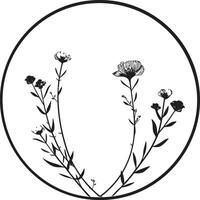 nyckfull svart vektor blom minimal ikoniska logotyp modern blommig elegans hand återges noir emblem