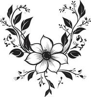 kompliziert blühen Schriftrollen Hand gezeichnet schwarz Logo Embleme Jahrgang eingefärbt Blumen noir Vektor Logo Skizzen