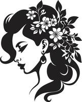 künstlerisch blühen Konturen elegant Vektor Dame minimalistisch Blumen- Profil schwarz ikonisch Frau