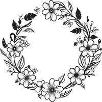 rena svart vektor krans hand dragen ikon nyckfull bröllop blomma elegant svart emblem