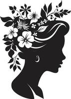 nyckfull blommig elegans vektor ansikte emblem modern blommig nåd svart kvinna ikon design