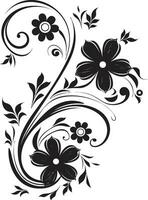 majestätisk hand dragen kompositioner svart vektor drömmande blommig mönster ikoniska logotyp element