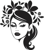 minimalistisch Blumen- Glanz schwarz Frau Symbol anspruchsvoll blühen Aura handgemacht Emblem vektor