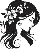 wunderlich feminin Glanz Vektor Symbol modern Blume Porträt schwarz Frau Emblem
