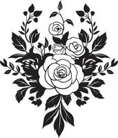 noir blühen Träumereien einfarbig Hand gezeichnet Blumen schick eingefärbt Blütenblatt Odyssee schwarz Blumen- Emblem Vektoren