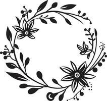 elegant vin förtrollning svart blommig ram design förtjusande kronblad glädje vektor logotyp i svart