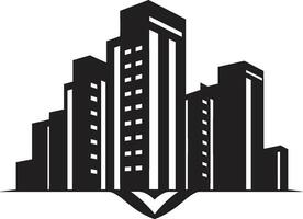 städtisch Turm Emblem mehrstöckig Stadtbild Vektor Logo Stadt Aussicht Wolkenkratzer skizzieren mehrstöckig Gebäude im Vektor Symbol