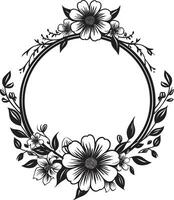 förtrollade blommig bård svart vektor emblem invecklad blomma gräns dekorativ svart ikon