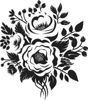 botaniska blomma medley svart bukett ikon eterisk bukett hopsättning dekorativ svart logotyp vektor