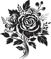 sofistikerad blomma bukett dekorativ svart logotyp årgång blomma medley svart vektor bukett