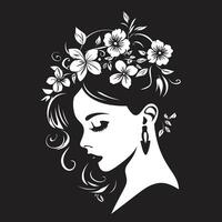 anmutig Blumen- Silhouette schwarz Gesicht Emblem schick blüht Persona Frau Vektor Design