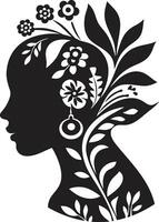 Blütenblätter schmücken Schönheit Hand gezeichnet Frau Symbol wunderlich Blumen- Eleganz Vektor Gesicht Emblem