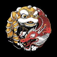 drake och lejon dansa kinesisk illustration vektor
