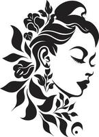 künstlerisch blühen Konturen elegant Vektor Gesicht minimalistisch Blumen- Profil schwarz ikonisch Frau