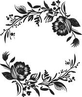 botanisch Rahmen Kranz schwarz Vektor Rahmen ätherisch Blumen- Grenze dekorativ schwarz Rahmen