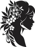 graciös blommig silhuett svart ansikte emblem chic blooms persona kvinna vektor design