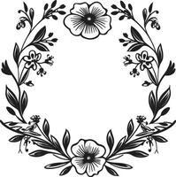 sofistikerad blommig inhägnad dekorativ svart emblem årgång ram frodas svart vektor ikon