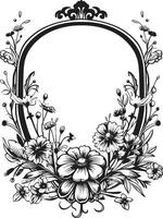 strahlend Blumen- umgeben schwarz Blumen- Emblem anmutig Blütenblatt Rand dekorativ schwarz Logo vektor
