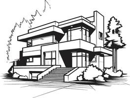 modern stadsbild villa skiss djärv svart översikt vektor ikon trendig urban villa silhuett stad hus i svart översikt