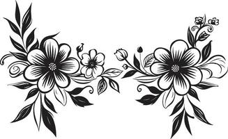 nyckfull blommig rullar svartvit svart logotyp element grafit kronblad symfoni hand dragen blommig emblem ikoner vektor