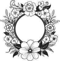 elegant kronblad svart ram logotyp nyckfull blommar vektor ikon med blommig ram