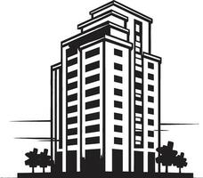 stadens centrum väsen höjder flera våningar stadsbild vektor logotyp design stadslinje förundras elevation multifloral byggnad i vektor emblem
