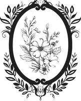 konstnärlig frodas blommig ram logotyp trädgård serenad svart vektor logotyp ikon