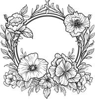 zeitlos blühen schwarz Blumen- Symbol Design botanisch flüstert Vektor Logo mit Rahmen