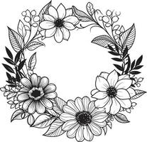 wunderlich Hochzeit Blumen elegant schwarz Emblem modern Blumen- Kranz künstlerisch Vektor Symbol
