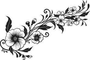 invecklad vinstockar hand dragen svart logotyp design oärlig blooms blommig vektor emblem i svart