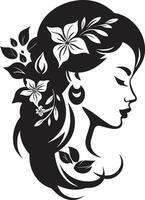 künstlerisch blühen Wesen elegant Vektor Gesicht minimalistisch Blumen- Glanz schwarz Frau Symbol