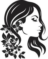 elegant botanisch Glanz Vektor Frau Symbol anmutig Blumen- Silhouette schwarz Gesicht Emblem