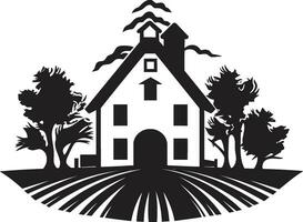 agrar- reträtt symbol jordbrukare hus vektor emblem skörda hemman design bondgård vektor logotyp ikon