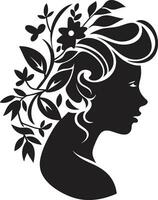 elegant botanisch Glanz Vektor Frau Symbol anmutig Blumen- Silhouette schwarz Gesicht Emblem