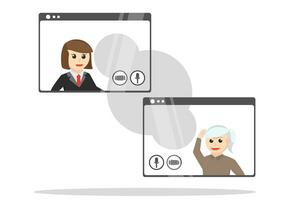 Geschäft Frau Video Anruf mit Eltern Design Charakter auf Weiß Hintergrund vektor