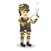 armén kvinna med dubbel- pistol design karaktär på vit bakgrund vektor
