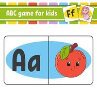 ABC-Flash-Karten. Alphabet für Kinder. Buchstaben lernen. Arbeitsblatt zur Bildungsentwicklung. Aktivitätsseite für Englisch lernen. Spiel für Kinder. lustiger Charakter. isolierte Vektor-Illustration. Cartoon-Stil. vektor