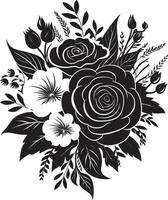 botaniska elegans svart blommig bukett ikon eterisk blomma klunga dekorativ svart vektor emblem