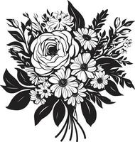 strahlend Blumen- Medley schwarz Vektor Strauß Design anmutig Sträußchen Ensemble dekorativ schwarz Logo