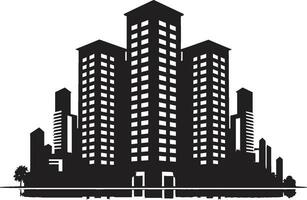städtisch Skylinelandschaft mehrblütig Gebäude im Vektor Logo Stadtlinie Aussicht mehrstöckig Stadtbild Emblem im Vektor