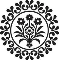 mönstrad geometri geometrisk blommig ikon blommig symmetri avtäckt svart bricka design vektor