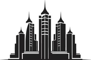 Metropole Elevation mehrstöckig Stadtbild Symbol im Vektor Logo Horizont Visionär mehrstöckig städtisch Gebäude Vektor Design
