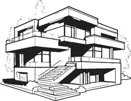 symmetrisk bostad skiss duplex- hus design vektor emblem dubbel- bostad plan skiss aning för duplex- vektor logotyp