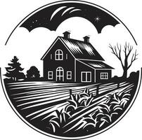 agrar- boning mark jordbrukare hus vektor emblem lantlig bostad intryck bondgård design vektor ikon