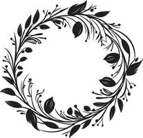 schick Blumen- Eleganz Hochzeit Vektor Emblem sauber Blütenblatt Kranz schwarz Hand gezeichnet Symbol