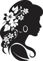 elegant Blumen- femme schwarz Vektor Gesicht Emblem anmutig blühen Porträt künstlerisch Frau Logo Symbol