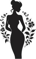 minimalistisch blühen Verschmelzung schwarz Frau Design mit Blumen anspruchsvoll Blumen- Eleganz handgemacht Frau im blühen vektor