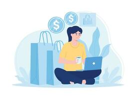 Geschäft Frau mit Der Umsatz Profite im online Geschäft Konzept eben Illustration vektor